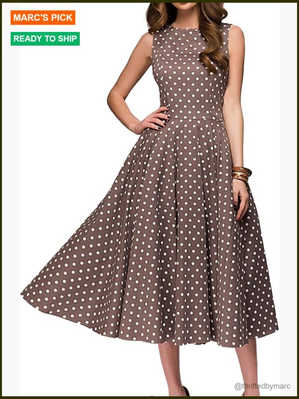 Vintage Sleeveless O-Neck Swing Dress with Polka Dot & Floral Print